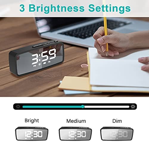 VAUNO Radio Alarm Clock, Digital Alarm Clocks for Bedrooms with FM Radio, Adjustable Brightness LED Display, Snooze, Battery Operated, Electronic Clock for Shelf, Living Room, Office, Classroom 6