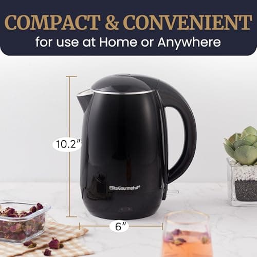 Elite Gourmet EKT1821 1.8L Double Wall Insulated, Cool-Touch 1500W Kettle w/Stainless Steel Interior & Lid, 360° Swivel Base for Cord Free Serving, Power On Lever, Auto Shut-Off, Boil Dry, Black 7