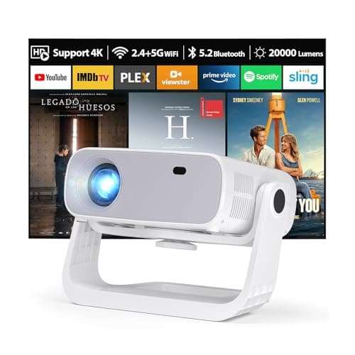 2025 New Smart Projector with WiFi 6 and Bluetooth Built-in Apps - Portable Bedroom Mini Projector Native 1080P 4K Support, Auto Keystone & Zoom Home Theater Cinema Movie Proyector, 120° Stand, Grey