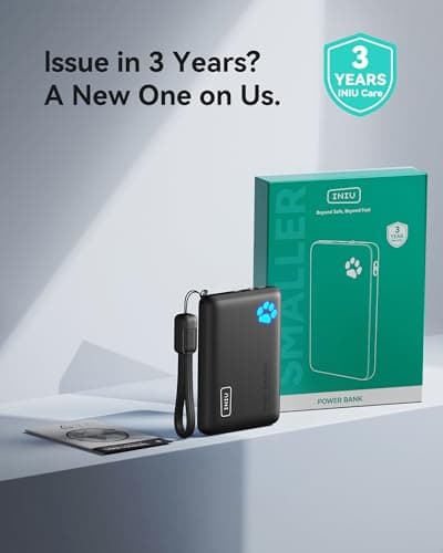 INIU Portable Charger, Ultra Slim 45W Fast Charging with Attached USB C Cable, Flight-Safe 10000mAh PD Power Bank Battery Pack, Travel Essential Phone Powerbank for iPhone 17 16 Samsung S25 Google etc 7