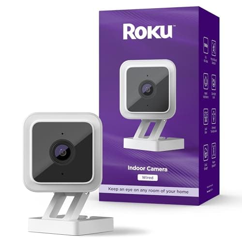 Roku Indoor Camera for Home Security, 1-Pack - Wired Security Camera with 1080p HD Color Night Vision, Works with Alexa & Google, Motion & Sound Detection, Built-in Siren, 90-Day Subscription Included