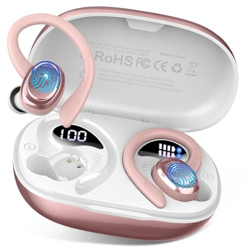 Wireless Earbuds Bluetooth 5.4 Headphones Sport, 2025 Bluetooth Earbuds with Earhooks, 50H Stereo Over Ear Buds, Earphone with 4 ENC Noise Canceling Mic, IP7 Waterproof Headset for Running/Gym/Workout