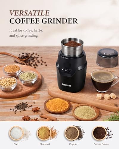Electric Coffee Grinder - Super Silent Coffee Bean Grinder with Time-Memory Adjustment, Multi-Functional Stainless Steel Cup, Precision Grinding, Perfect for Home and Office Use 7