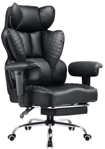 COMHOMA Big and Tall Office Chair Heavy Duty Wide Ergonomic Gaming Chair with Deluxe Embossing Designed Leather with Foot Rest,150°Reclining Adjustable Armrests Pocket Spring Back Support and Pillow