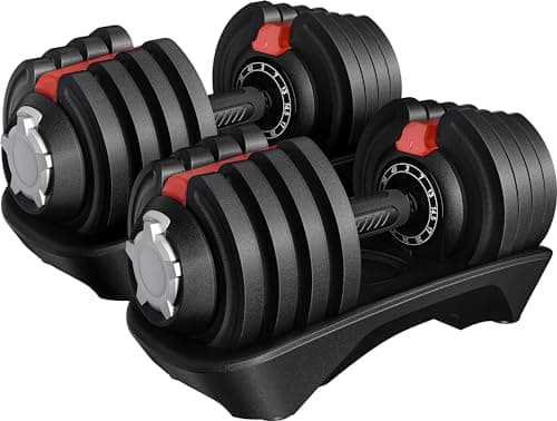 Yaheetech Adjustable Dumbbell Set 40lbs Pair of Adjustable Dumbbells Fast Adjust Dumbbell Weight Set of 2 with Anti-Slip Handle and Tray for Men/Women Home Gym Full Body Strength Training Equipment