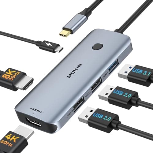 Docking Station USB C to Dual HDMI Adapter, MOKiN USB C Hub Dual HDMI Monitors for Windows, USBC Adapter with 2 HDMI, 3 USB Ports, PD Compatible with Dell XPS 13/15, Lenovo Yoga,etc