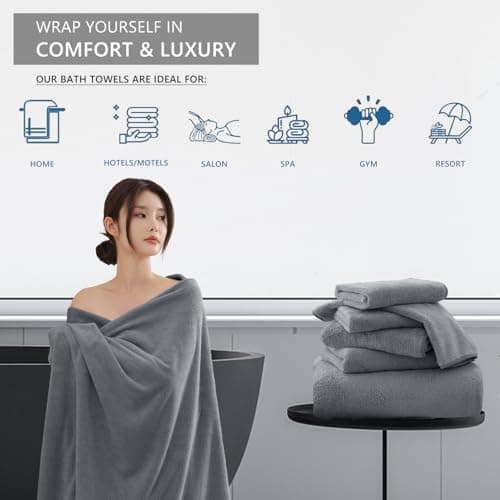 MAGGEA Extra Large Bath Sheet 4 Piece (35"x70")-Ultra Soft Oversized Bath Towel,Bath Sheet Towel Set for Bathroom Hotel,Highly Absorbent Quick Dry Shower Towel Set for Adults,Bath Towel Dark Grey 5