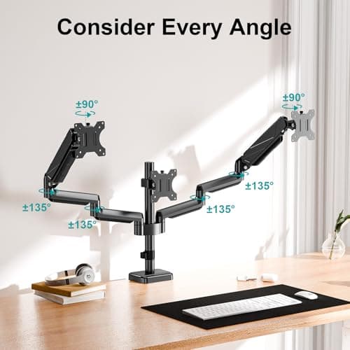 MOUNT PRO Triple Monitor Mount, 3 Monitor Desk Arm fits Three Max 27" LCD Computer Screens, up to 17.6lbs Each, Premium Gas Spring Display Stand with Tilt Swivel Rotation, Vesa Mount 75x75,100x100 7