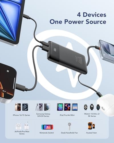 VEGER Portable Charger, Ultra Slim 22.5W Fast Charging with Built in Cable, Flight-Safe 10000mAh USB C Power Bank Battery Pack,Travel Essential Phone Powerbank for iPhone 17 16 Samsung S25 Google etc 5