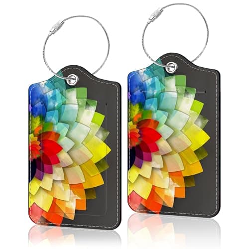 2 Pcs Luggage Tags for Suitcases PU Leather Luggage Tag with Privacy Cover Label Address Card and Durable Metal Ring Suitable for Suitcase Bag Handbags Backpacks Travel Accessories