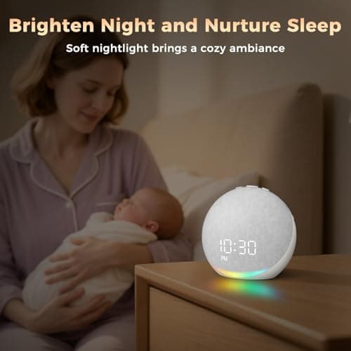 Sound Machine Alarm Clock for Bedroom: 25 Natural Sleep Sounds - White Noise Machine for Adults Kids Baby - Gentle Wake Up Alarm with Bluetooth Speaker - Frost White 7