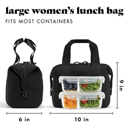 Fit & Fresh Remi Neoprene Lunch Bag For Women - Meal Prep Kit with Containers & XL Ice Pack, Self Insulating Neoprene-like Material, Machine Washable Lunch Bag, Tear-Resistant, Stain-Resistant, Black 6
