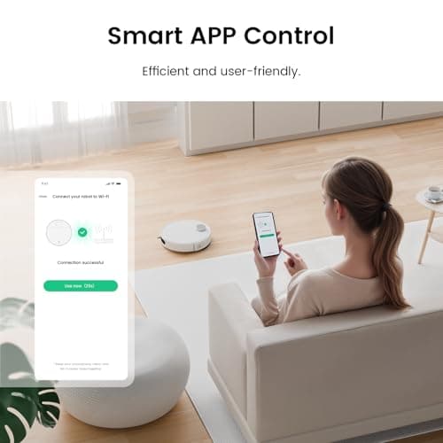 Automatic Vacuum Robot, 180 Mins Runtime, 6000pa Powerful Suction, Self-Charging, App/WiFi, Robot Vacuum and Mop 2 in 1 with 270ml Watertank and 500ml Dustbin, For Hard Floor, Pet Hair, Carpet, White 5