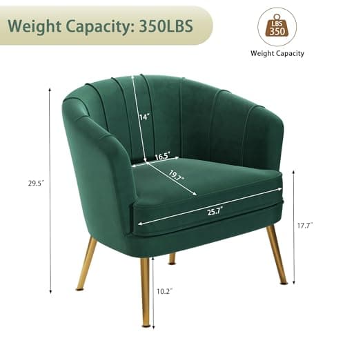 Andeworld Velvet Accent Chair, Upholstered Modern Single Sofa Side Chair,Comfy Barrel Club Living Room Armchair with Golden Metal Legs for Bedroom Living Reading Room Office, Green 2