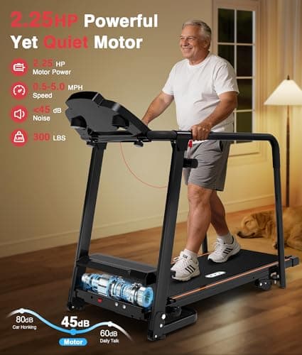 Redliro Treadmill for Seniors with Long handrails - 300 lbs Capacity Walking Treadmill for Seniors with 0%-2% Incline, Foldable, Heart Rate Monitor, Mute Home Recovery Walking Machine for Seniors 7