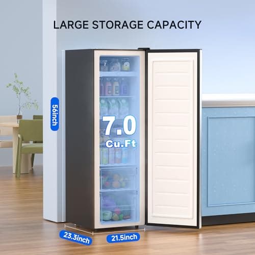 BANGSON Upright Freezer, 7.0 Cu.ft Stand Up Freezer, Convertible Upright Freezer/Refrigerator, Single Door for Kitchen,Garage, Office, Apartment, Silver 6