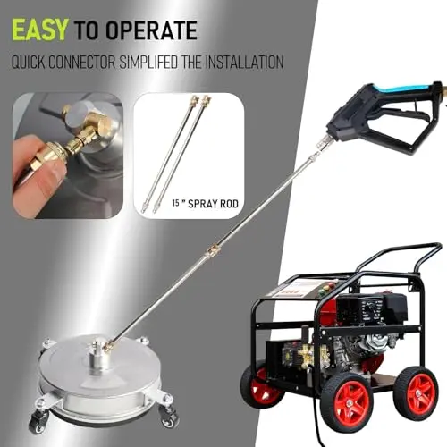 Hourleey 14" Pressure Washer Surface Cleaner, Stainless Steel Surface Cleaner with 4 Wheels for Concrete, Patio, Sidewalk, Deck, Pathway 1/4" Quick Connector, 2 Extension Wand, 4000 PSI 6