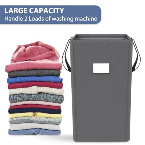 MCleanPin 210L Laundry Hamper Collapsible with 2 Washable Laundry Bags, Dirty Clothes Hamper,Laundry Basket with Handles Foldable Hamper Dorm Laundry Basket for College,Grey 7