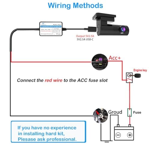 Dash Cam Hardwire Kit Converts 12V-24V to 5V Type C USB Hardwire Kit for Dash Camera, Add a Circuit Fuses, Low Voltage Protection (11.5FT) 5