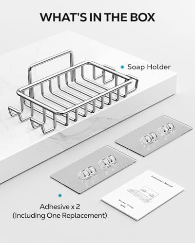 Nieifi Bar Soap Holder for Shower Wall with 4 Hooks, Stainless Steel Adhesive Soap Dish for Bathroom, Silver 8