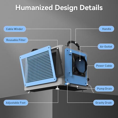 Tiitss Commercial Dehumidifier 120 Pint with Drain Hose for Crawl Spaces, Industrial, Basements, Garages, Dehumidifier with Pump, Portable, Compact, Large Capacity, Auto Defrost, Memory Restart 7