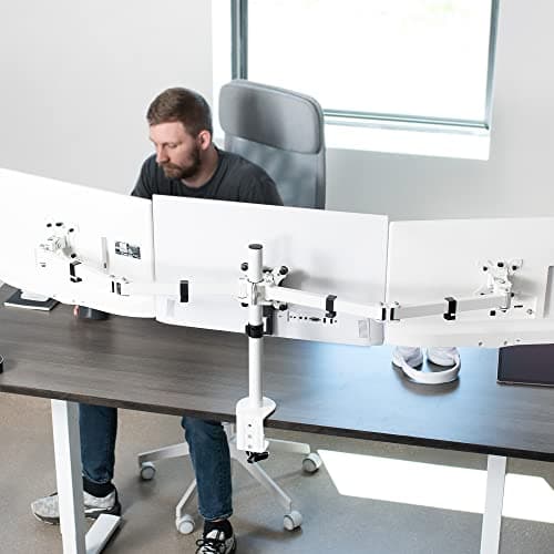VIVO Triple Monitor Adjustable Desk Mount, Articulating Tri Stand, Holds 3 Screens up to 24 inches, White, STAND-V003YW 8
