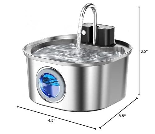 Voluas Stainless Steel Cat Water Fountain-Wireless Pet Water Fountain Battery Operated,108oz/3.2L, Automatic Water Dispenser for Dogs with Quiet Pump,Easy Clean BPA-Free for Cats, Dogs, Multiple Pets 8