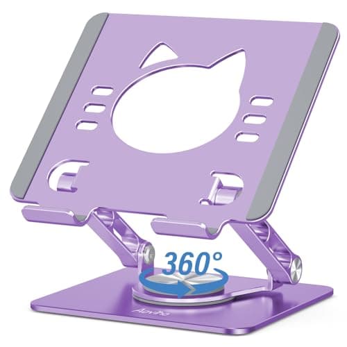 Aoviho Tablet Stand 360° Rotating Aluminum Holder - Adjustable, Portable & Foldable Monitors Stand for iPads, Compatible with 4-13.3" Tablets, Purple
