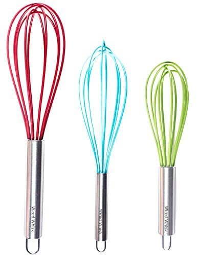 Silicone Whisk Set of 3 - wire whisk for Cooking Non-Scratch - whisks for cooking - Hand Whisk - whisker tool - wisking tool stainless