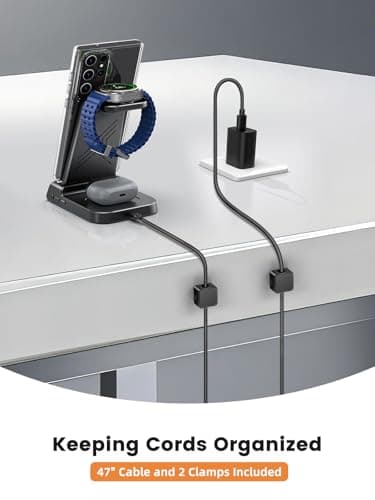 Wireless Charger Samsung Charging Station: 3 in 1 Android Charging Stand with Dimmable Clock - Nightstand Organizer for Galaxy S25 Ultra S24, Galaxy Watch 8 7 6 5 4, Galaxy Buds, Space-Saving Charger 8