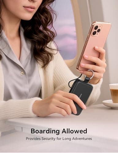 RORRY Portable Charger, 10000mAh PD 30W Fast Charging Portable Charger Power Bank with Built-in Cables, Travel Keychain Charger Battery Pack for iPhone 17/16/15/14/13/12, for AirPods 2/3/4/Pro, Black 7