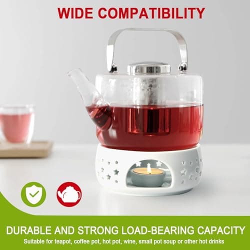 KAYCROWN Teapot Warmer, Ceramic Tea Warmer for Teapot, Tealight Warmer with Tealight Holder for Heating Coffee Milk Tea Warmer, Teapot Heater (White) 8
