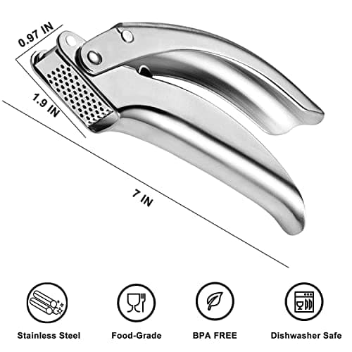 VOVOLY Premium Garlic Press Stainless Steel, No need to Peel Garlic Presser, Heavy Duty Professional Grade Double Lever-Assisted Garlic Mincer with High Capacity Chamber- Easier Clean Garlic Crusher 8