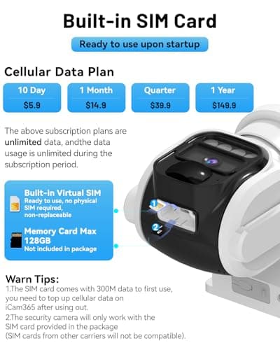 runofast 4G LTE Cellular Security Camera,No WiFi Solar Wireless Camera Outdoor Built in SIM Card & Subscription Monthly Fee, Remote Control, Pan Tilt,2K HD Night Vision, 2-Way Talk,Motion Detection 8
