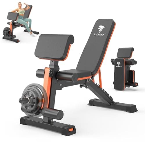 XCHIEF Adjustable Weight Bench - 1000LBS Capacity Heavy Duty Foldable Workout Bench for Full Body Exercise, Flat/Incline/Decline, Bench Press for Home Gym with Preacher Pad & Leg Extension (Orange-Black 1000LBS)