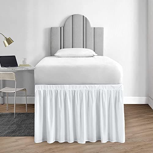 1000 Series College Dorm Room Bedskirts Twin XL Extra Long Ruffled with Split Corner Elegant Design Premium Brushed Microfiber Tailored Drop Easy Care Wrinkle Free - Twin-XL - 30" Drop, White
