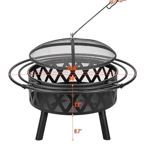 EcoNook 36 Inch Wood Burning Fire Pit with 2 Loops, Outdoor Fire Pit with Spark Screen & Fire Poker, Cross Weave Firepit for Outside Fireplace Bonfire for Yard,Patio, Garden 5
