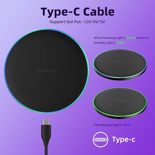 Wireless Charger Compatible with iPhone 17 16 15 14 13 12 11 Pro Max/Mini/Plus/XR/X/8, 15W Max Fast Wireless Charging Pad Mat for Samsung Galaxy S23/S22/S21/S20/S10, Galaxy Buds 6