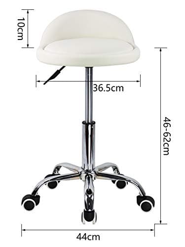 KKTONER PU Leather Round Rolling Stool with Back Rest Height Adjustable Swivel Drafting Work SPA Task Chair with Wheels (White) 5