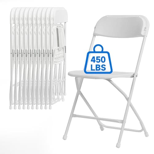 Winlice 10 PCS Plastic Folding Chair, Portable Commercial Chair, 450 LB Capacity Premium Plastic Folding Chairs, Folding Chair for Wedding Party Outdoor Indoor, Stackable Folding Chairs White