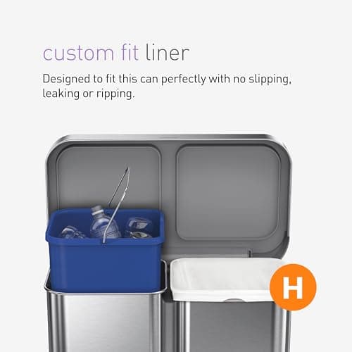 simplehuman 58 Liter / 15.3 Gallon Rectangular Dual Compartment Recycling Kitchen StepTrash Can with Soft-Close Lid, Brushed Stainless Steel with Black Plastic Lid 5