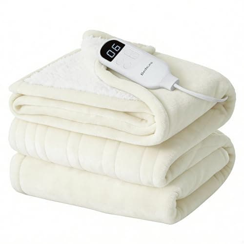 Bedsure Electric Blanket Twin - Soft Flannel Heated Blanket Twin Size, Fast Heating with 6 Time Settings (Up to 10H) & 6 Heat Settings, Warm Gift for Grandma (62x84 inches, Ivory)