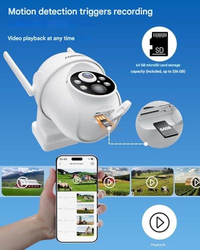 FOSSENXE 4G LTE Cellular Security Camera Includes 64GB Memory Card & SIM Card(Support Verizon/AT&T/T-Mobile), No WiFi Security Camera Solar Powered with 360° Live View, 2K Color Night Vision 6