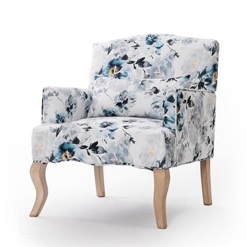 BUPPLEE High Back Floral Accent Chair for Living Room,Upholstered Wingback Chair w/Pillow, Comfy Armchair w/Wooden Legs,Padded Armrest Single Sofa for Living Room Bedroom Office,Black Floral
