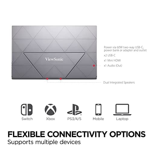 ViewSonic VX1755 17 Inch 1080p Portable IPS Gaming Monitor with 144Hz, AMD FreeSync Premium, 2 Way Powered 60W USB C, Mini HDMI, and Built-in Stand with Magnetic Cover 5