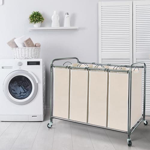 STORAGE MANIAC Laundry Sorter 4 Section, 47.8 Gal (181 L) Laundry Hamper with Wheels, Clothes Divider Basket Sorter, Clothes Separator Hamper Cart with Wheels and Removable Bags, Beige 7