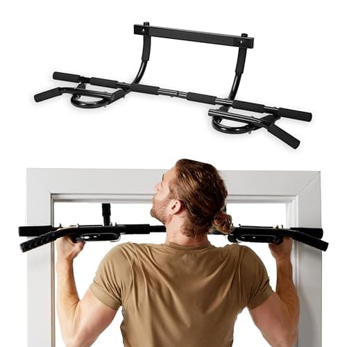 SPRI Pull Up Bar - 8-Grip and 12-Grip Door Frame Mounting Pull-Up Bar for Versatile Workouts - Rugged Steel Frame with Foam Handles - Supports 300 Pounds - Fits Door Frames Up to 32 in. Wide – Black