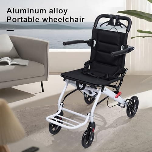 Lightweight Transport Wheelchair for Adults Foldable Transit Travel Chair for Adults Ergonomic Design Small Wheelchair with Adjustable Safety Strap Carbon Steel Frame PU Wheels for Smooth Rid A 3