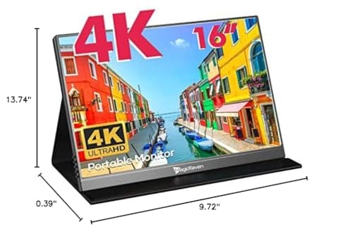 MAGICRAVEN 4K Portable Monitor, 16" 3840x2400 IPS Laptop Screen, 1500:1, 400 Nits Screen USB C HDMI Computer Gaming Display with Speakers & Smart Cover, Travel Monitor for PC Phone PS5/4 Xbox Switch 8
