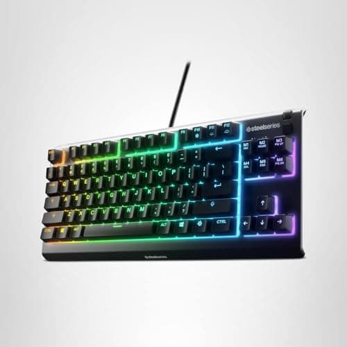 SteelSeries Apex 3 TKL RGB Gaming Keyboard – Tenkeyless Compact Form Factor - 8-Zone RGB Illumination – IP32 Water & Dust Resistant – Whisper Quiet Gaming Switch – Gaming Grade Anti-Ghosting,Black 8